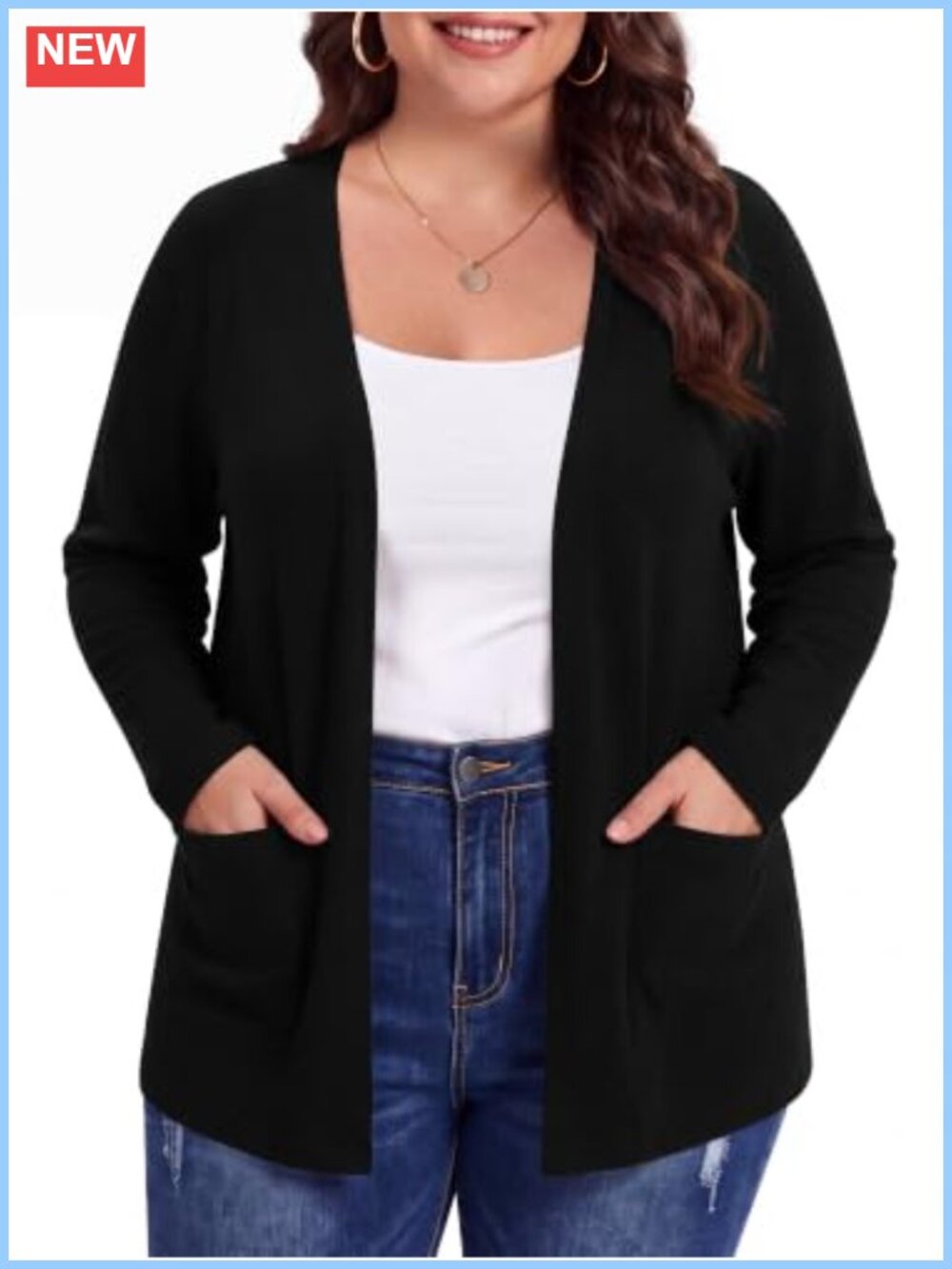 Plus Size Lightweight Open Front Kimono Cardigan with Pockets Long Sleeve